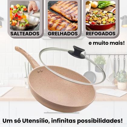 Imagem de Frigideira Lyor Indução Granilite Wok Bege 28cm Com Tampa