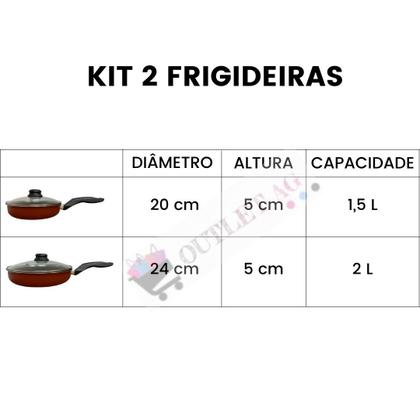 Imagem de Frigideira Magnífica Com 2 peças Alumi-Aço linha PREMIUM J4TECH Antiaderente Resistente Teflon Com Tampa De Vidro Vermelho 