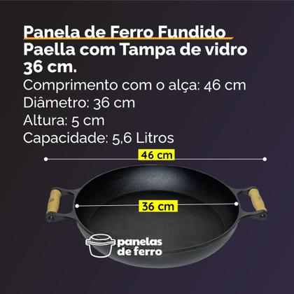 Imagem de Frigideira Paella Ferro Fundido Com Tampa De Vidro 36 Cm Lib