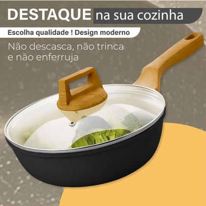 Imagem de Frigideira Panela Cerâmica Indução 28cm Antiaderente Com Tampa De Vidro Premium