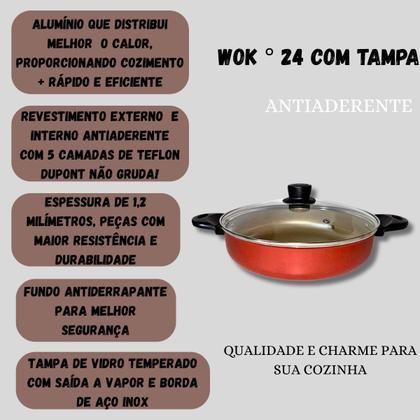 Imagem de Frigideira Panela Wok N24 Antiaderente Gal Com Tampa