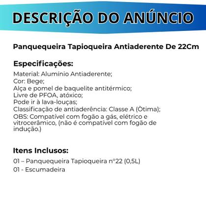 Imagem de Frigideira Tapioqueira Crepeira Panqueca Tapioca Antiaderente 22cm Eko Bege Multiflon