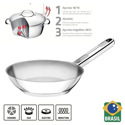 Imagem de Frigideira Tramontina Cooktop Fogão Indução Aço Inox Fundo Triplo 24cm Allegra