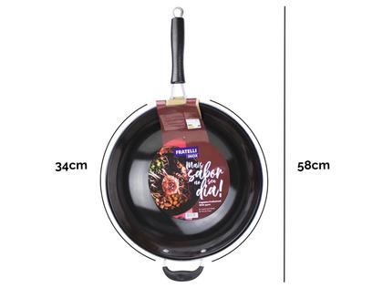 Imagem de Frigideira Wok 34cm 3l Grande Profissional Teflon Fratelli Cozinha Carne Peixe Yakissoba