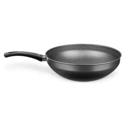 Imagem de Frigideira Wok Antiaderente Com Tampa Vidro Cor Grafite 2,8L Pano Microfibra Limpeza Brinde Kit Com 5 Peças