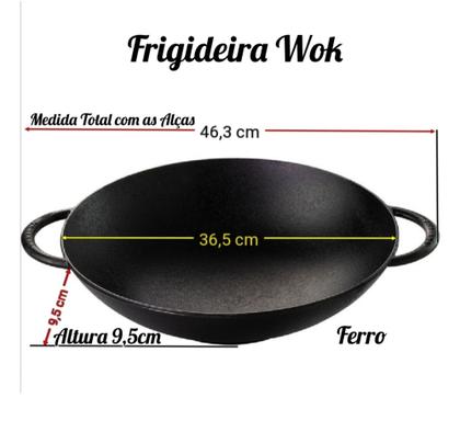Imagem de Frigideira Wok Ferro Duas Alças  Com Tampa De Vidro 5,9 Litros  Envio Imediato