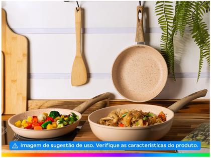 Imagem de Frigideira Wok Indução 28 em Alumínio com Revestimento Cerâmico Bege Lyor