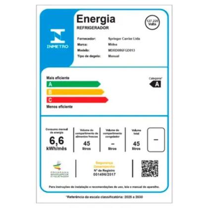 Imagem de Frigobar 45 Litros Inverter 1 Porta Degelo Manual MDRD086FGD013 Midea