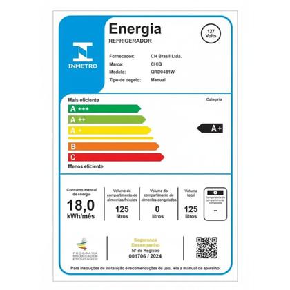 Imagem de Frigobar Branco 125l Litros Com Porta Reversível Prateleira De Vidro Qrd04b CHiQ