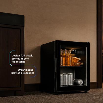 Imagem de Frigobar Expositor HQ 50L Porta de Vidro Duplo Full Black com Luz Interna e Termostato HQ-50FBPV