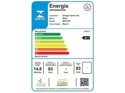 Imagem de Frigobar Midea Classe A MRC10B1 93 Litros com Porta Reversível Branco 110V