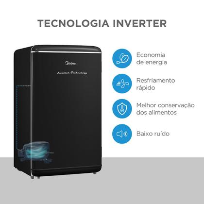 Imagem de Frigobar Retrô Preto 93L Inverter Bivolt Midea