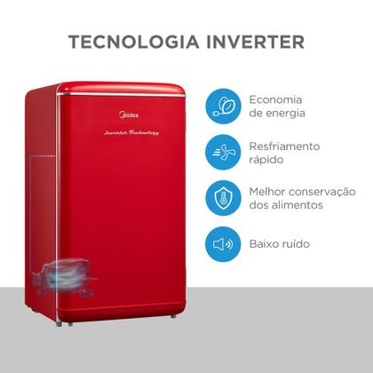 Imagem de Frigobar Retrô Vermelho 93L Inverter Bivolt Midea