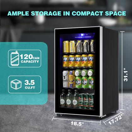 Imagem de Frigobar WANAI Mini 3,5 pés cúbicos para 120 latas com tela sensível ao toque LED