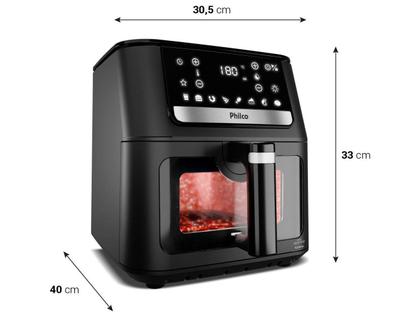 Imagem de Fritadeira Air Fry Philco PAF95A, 1800W - 9,5 Litros, sem Óleo, Redstone, Preto/Inox