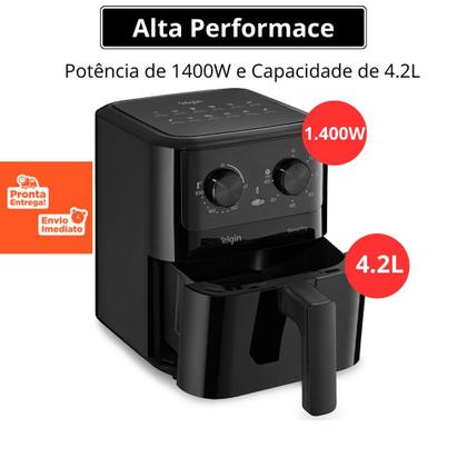 Imagem de Fritadeira Air Fryer Elétrica sem Óleo Elgin Quad Fry 4,2 Litros 1.400W Preta com Nota Fiscal e Garantia