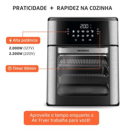 Imagem de Fritadeira Air Fryer Forno Oven 12L Mondial 2000W AFON-12L-BI-BC