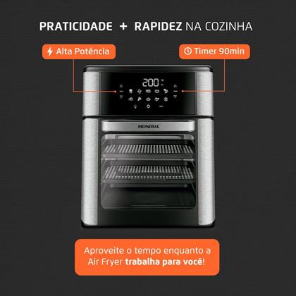 Imagem de Fritadeira Air Fryer Forno Oven 12l Mondial Afo-12l-bi Preto/inox 2200w