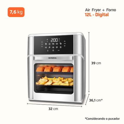 Imagem de Fritadeira Air Fryer Forno Oven 12L Mondial Branco/Inox 2000W - AFON-12L-WI