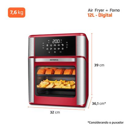 Imagem de Fritadeira Air Fryer Forno Oven 12L Mondial Vermelho/Inox 2000W - AFON-12L-RI
