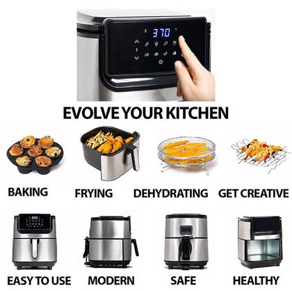 Imagem de Fritadeira Air Fryer Yedi Evolution 6.8L em aço inoxidável com kit de acessórios