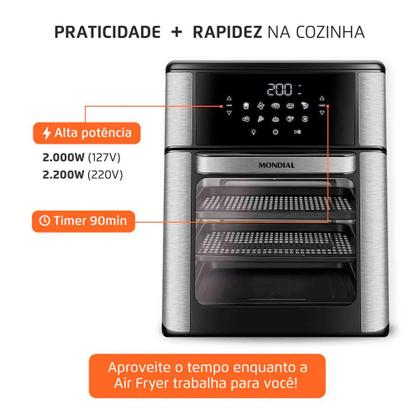 Imagem de Fritadeira Elétrica Air Fryer Forno Oven 12L Mondial Preto/Inox AFON-12L-BI 2000W