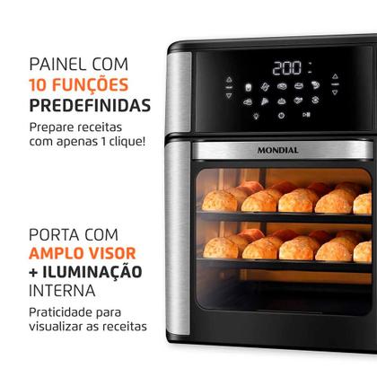 Imagem de Fritadeira Elétrica Air Fryer Forno Oven 12L Mondial Preto/Inox AFON-12L-BI 2000W