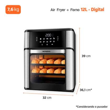 Imagem de Fritadeira Elétrica Air Fryer Forno Oven 12L Mondial Preto/Inox AFON-12L-BI 2000W