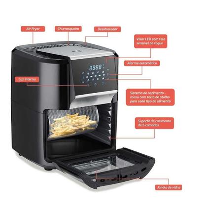Imagem de Fritadeira Elétrica Air Fryer Multifuncional Hq 12 Litros 1700w Preto Ra 015 - 220v
