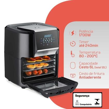 Imagem de Fritadeira Elétrica Air Fryer Multifuncional Hq 12 Litros 1700w Preto Ra 015 - 220v