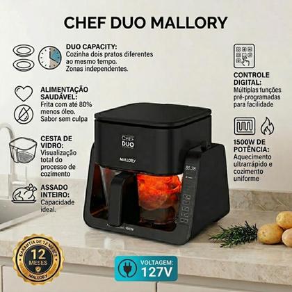 Imagem de Fritadeira elétrica mallory chef duo air fryer dupla sem óleo 127v