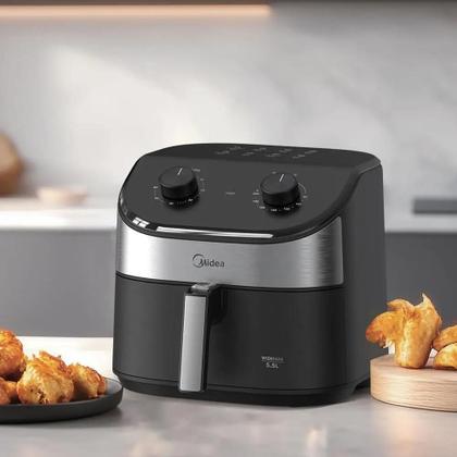 Imagem de Fritadeira Elétrica Midea 5,5 Litros Widemax Preta e Inox 220V