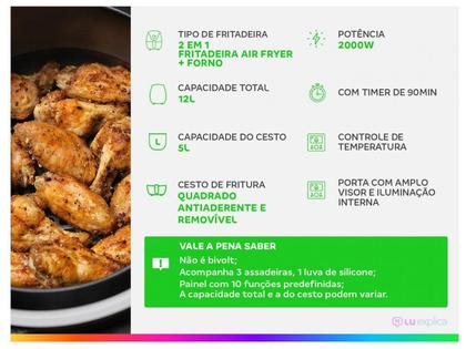 Imagem de Fritadeira Elétrica sem Óleo/Air Fryer Mondial Forno Oven AFON-12L-BI Preta 12L