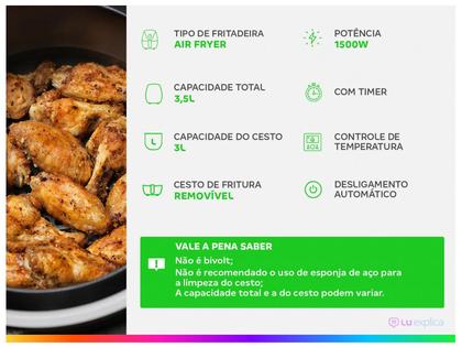 Imagem de Fritadeira Elétrica sem Óleo/Air Fryer Mondial Pratic AF-35-BF Preta 3,5L com Timer