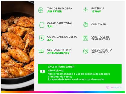 Imagem de Fritadeira Elétrica sem Óleo/Air Fryer Nell Smart Preta 2,4L com Timer