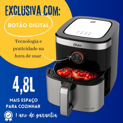 Imagem de Fritadeira Elétrica Sem Óleo/Air Fryer Oster 2 Em 1 Black Inox 4,8L 1500W Preta Antiaderente Timer 60 Min Botão Digital