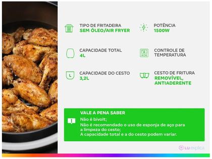 Imagem de Fritadeira Elétrica sem Óleo/Air Fryer Philco Gourmet Black PFR15P Preto 4L