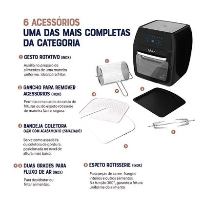 Imagem de Fritadeira Elétrica sem Oléo Oven Fryer 3 em 1 Oster 12L 1800W  OFRT780 - 220V / Timer / Preto / 9 Funções / Display Digital / 6 Acessórios