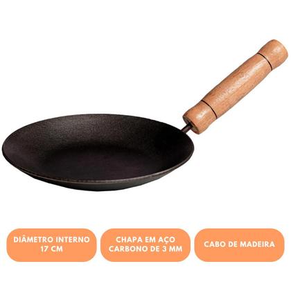 Imagem de Fritadeira Frigideira 17cm Chapa Em Aço Cabo De Madeira Metalmig