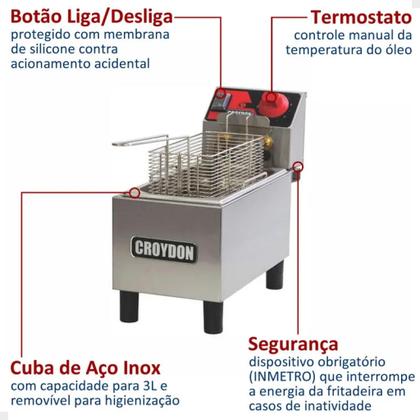 Imagem de Fritadeira Industrial Elétrica 3 Litros FC1A Croydon 127v