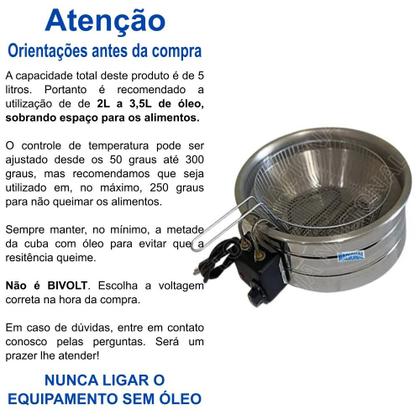 Imagem de Fritadeira Industrial Elétrica Tacho Profissional 5 Litros 220V Alumínio Batata Pastel Coxinha Loja Nacional