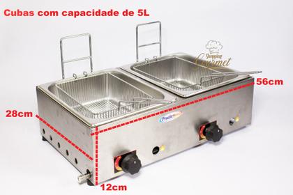 Imagem de Fritadeira Inox Profissional  A Gás 2 Cubas 5 Litros Cada Com Cesto De Fritura Pastel Salgados Porções