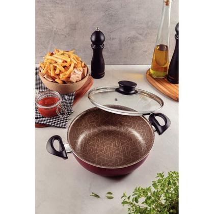 Imagem de Fritadeira Multiuso Paris Antiaderente Starflon Max Vermelho Com Tampa De Vidro 24 Cm 2,8