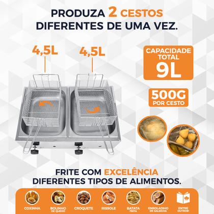 Imagem de Fritadeira Profissional à Gás 9 Litros com 2 Cubas Compacta Print