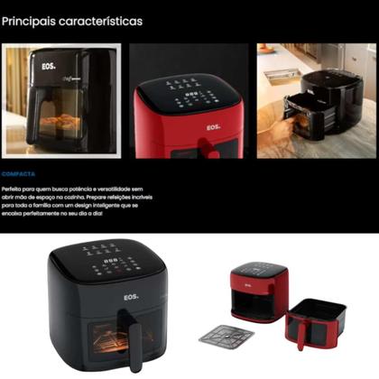 Imagem de Fritadeira Sem Óleo Air Fryer Eos Chef Gourmet 6.2 L Compacta Painel Digital Touch Com Iluminação Interna bandeja 220V