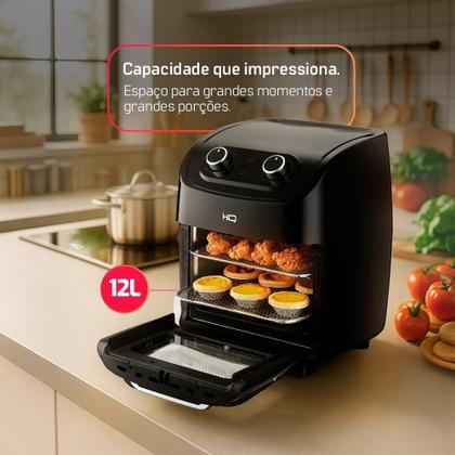 Imagem de Fritadeira Sem Óleo AirFryer Oven HQ 12 litros 3 em 1 Mecânica Com visor Preto HQ-AFO12LMVG 220V