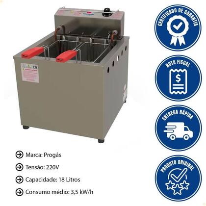 Imagem de Fritador de Mesa Progás PR100E Style Inox Água e Óleo 29 L Elétrico 220V P30392