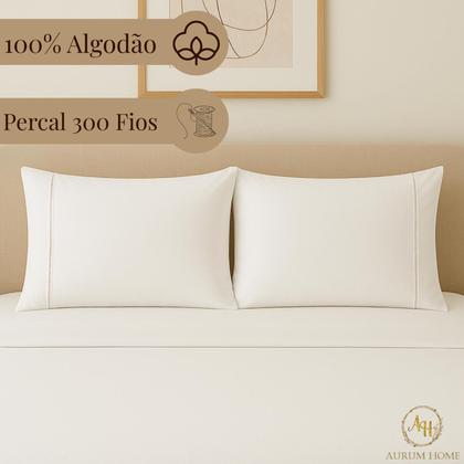 Imagem de Fronha Percal 300 Fios 100 Algodão 70x50cm Luxo Ponto Palito Kit 2 ou 4 Unidades