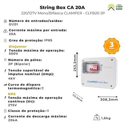 Imagem de Front Box 20A 127V/220V Bifásica CA Clamper - CLFB20 2P