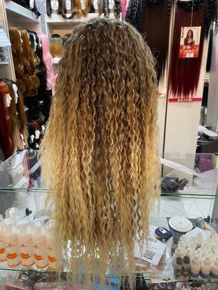 Imagem de Front Lace Lacewig PERUCA CASTANHO LOIRA  Preta Cacheada Afro Bio 80cm